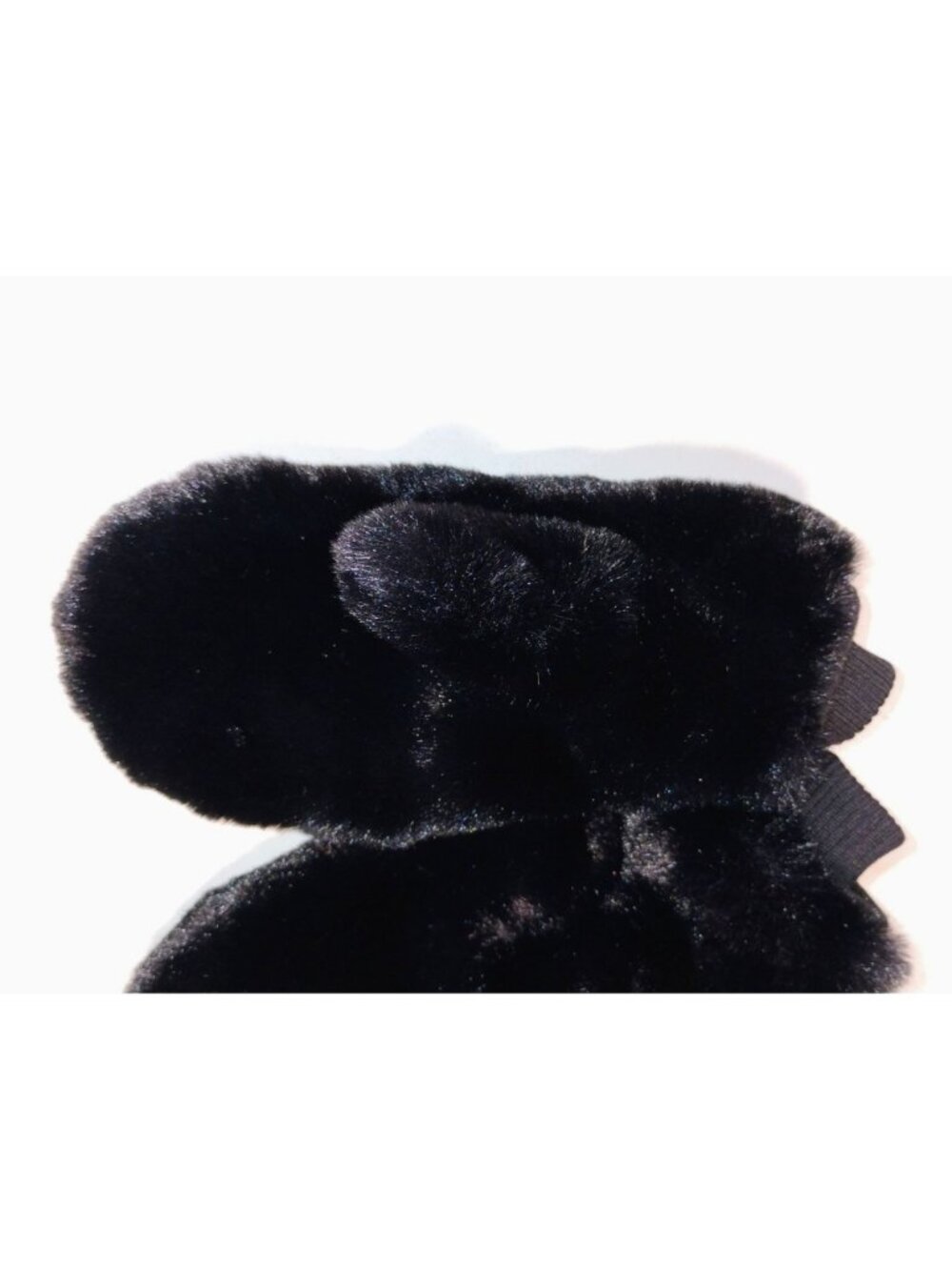 Black Faux Fur Mittens 100% Polyester Fabric Ribbed Wrist - Picture 4 of 7